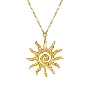 PINK TOWN Sun Necklace for Women Vintage Bohemian Spiral Sun Pendant Necklace